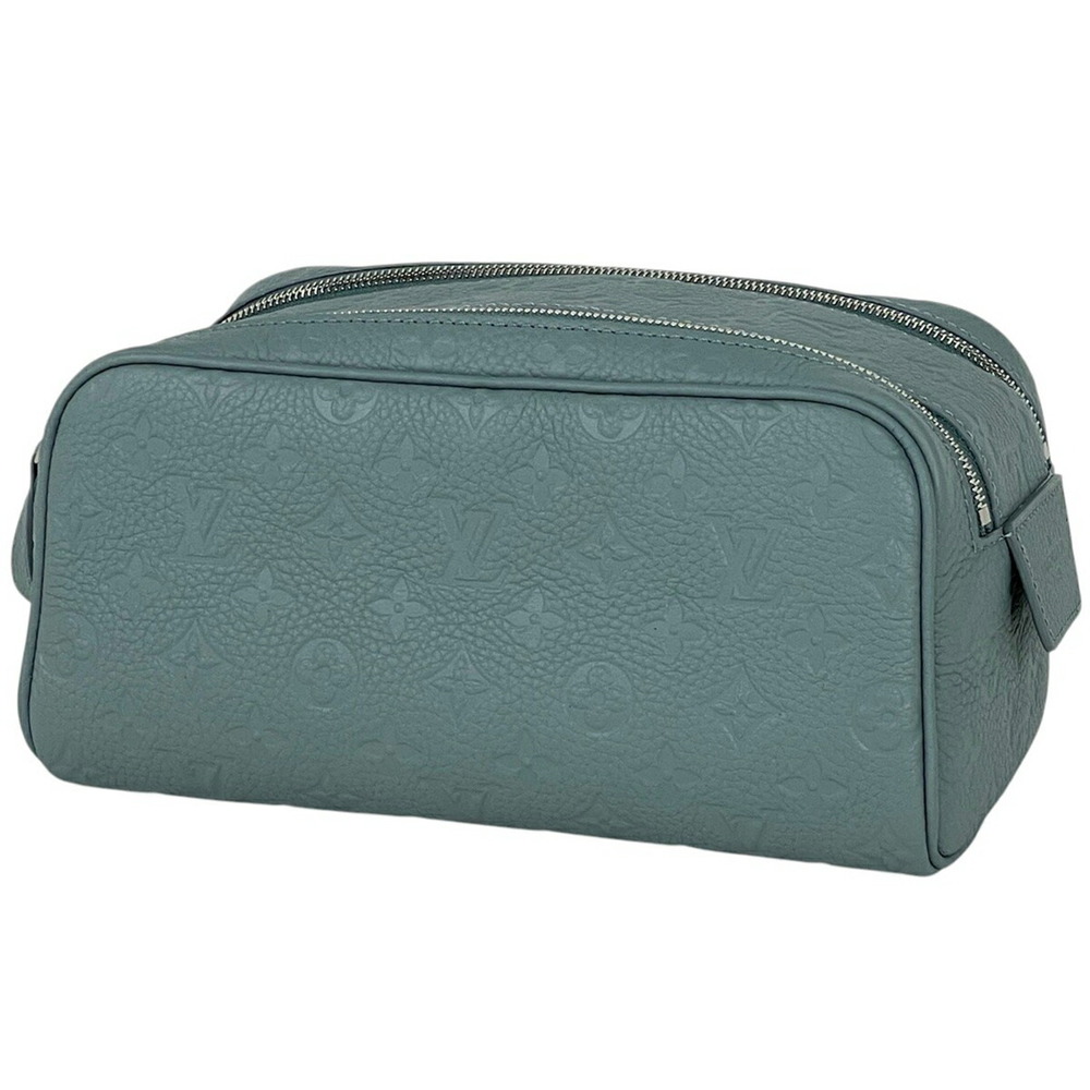 Louis Vuitton Dopp Kit Handbag Clutch Bag Taurillon Misty Lake Green